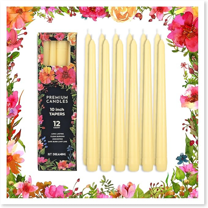 Butter Yellow Taper Candles 10 Inch, 12 Pack - Unscented Dripless Dinner Candles, 7 Hour Burn Tim... | Amazon (US)