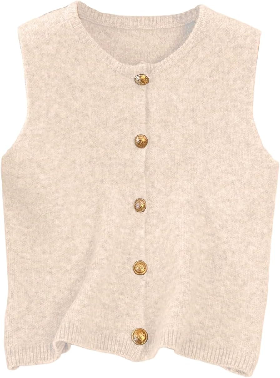 RoseSeek Women's Button Down Sweater Vest Sleeveless Crewneck Knit Knitwear | Amazon (US)
