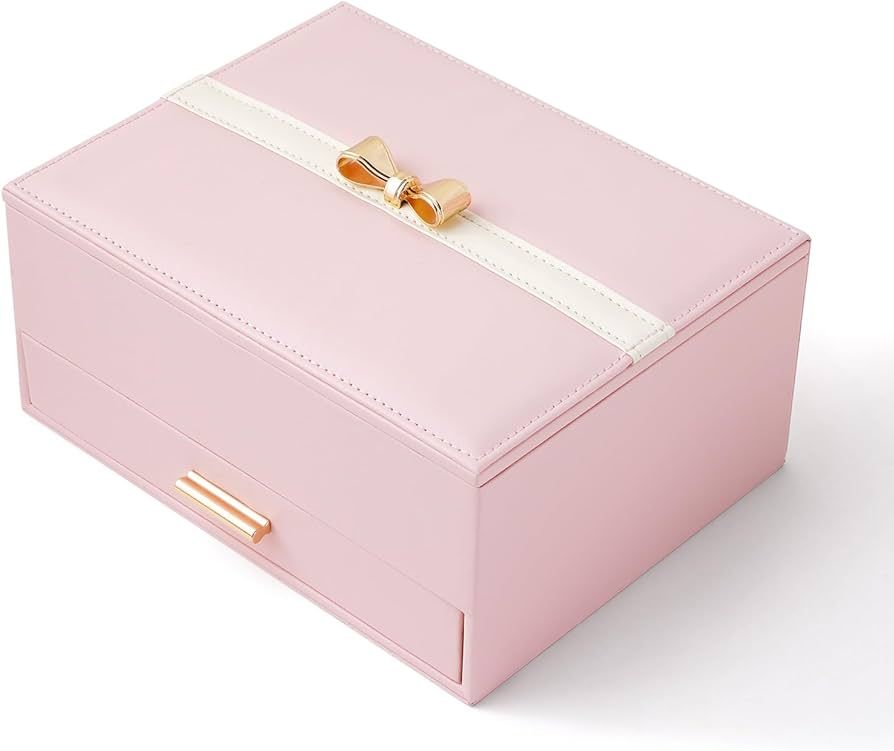 CASEGRACE Jewelry Organizer Box for Women, Bow-knot Handle Design Leather Jewelry Storage Box wit... | Amazon (US)