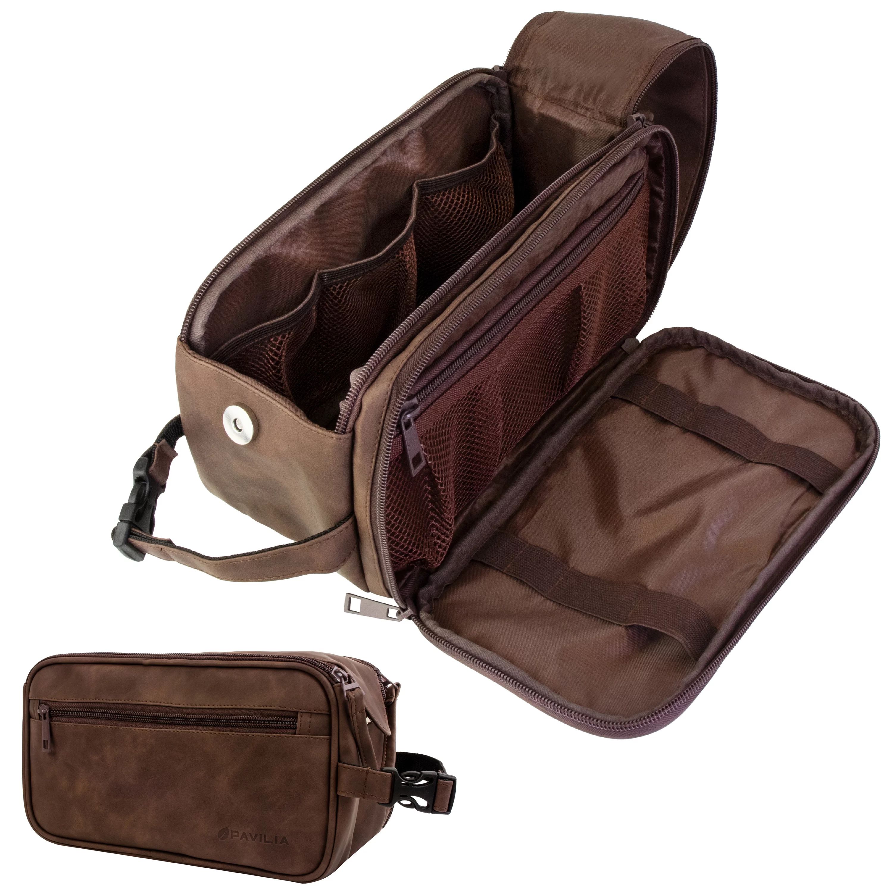 PAVILIA Toiletry Bag for Men, Travel Toiletries Bag | Water-resistant Dopp Kit, PU Leather Shavin... | Walmart (US)