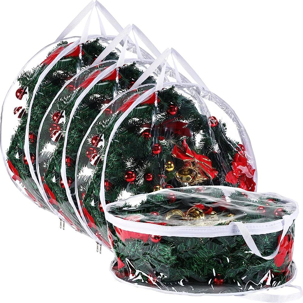 Wreath Storage Container Christmas Clear Xmas Wreath Storage Bag 24 Inches Christmas Plastic with... | Amazon (US)