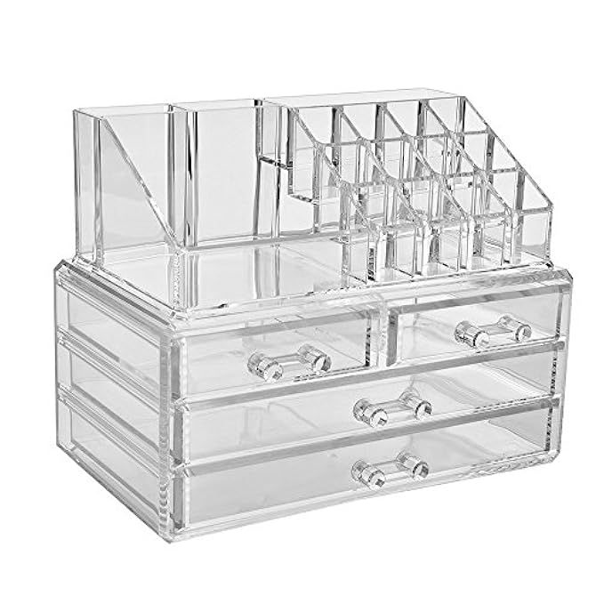 Jewelry and Cosmetic Storage Boxes with Brush Holder with 4 Drawer 2 Pieces Set | Amazon (US)
