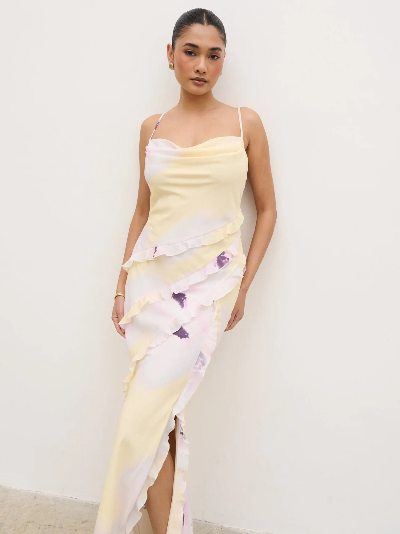 Constance Ruffle Maxi Dress - Watercolour Poppy | Pretty Lavish (UK)