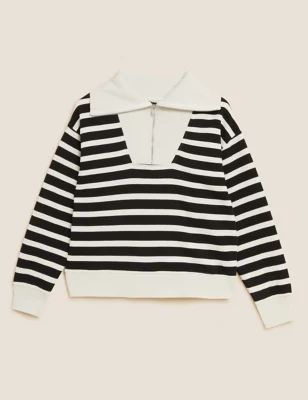 Cotton Rich Striped Collared Sweatshirt | Marks & Spencer (UK)
