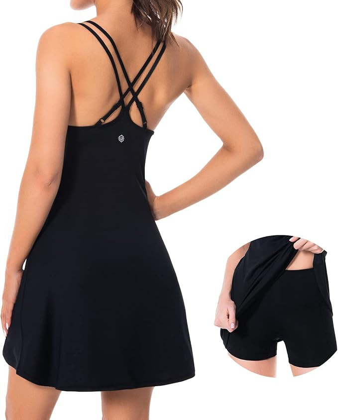Lightbare Women’s Tennis Dress with Built-in Bra & Detachable Shorts Adjustable Straps UPF 50+ ... | Amazon (US)