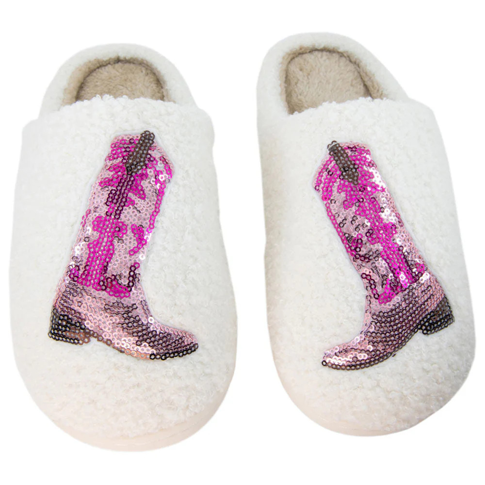 Pink Sequin Kicking Boots Slippers | Katydid.com