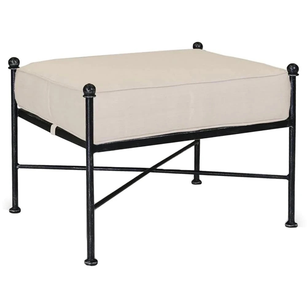 Sunset West Provence French Beige Cushion Metal Outdoor Rectangular Ottoman | Kathy Kuo Home