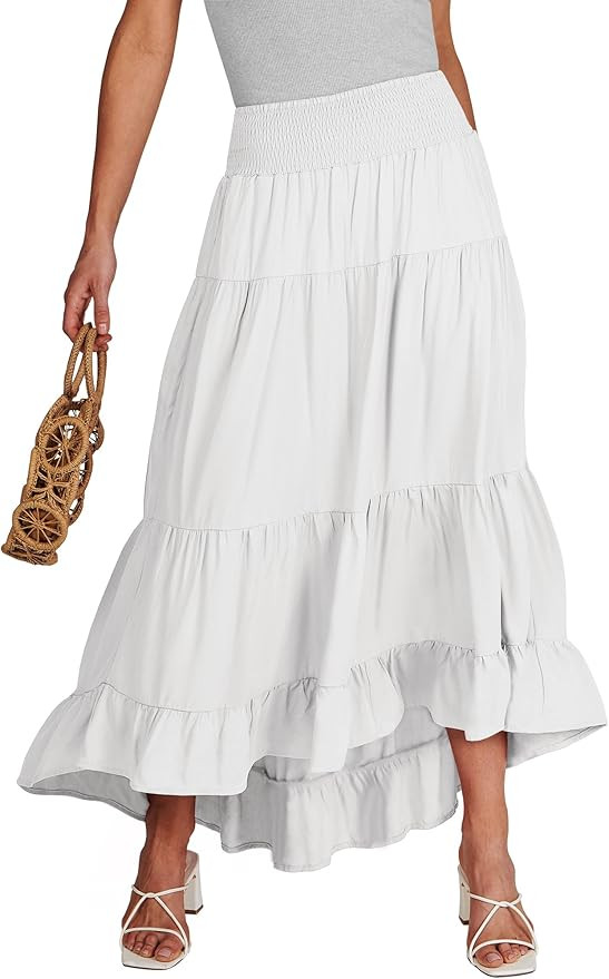 ANRABESS Women Summer Maxi Skirt Elastic High Waist Flowy Boho Casual Tiered Aline Long Beach Ski... | Amazon (US)