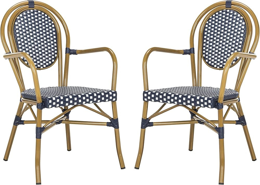 Safavieh PAT4014A-SET2 Outdoor Collection Rosen Navy and White French Bistro Stacking Arm Chair | Amazon (US)
