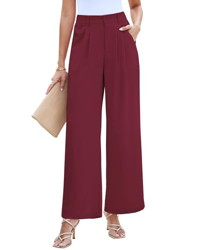 LookbookStore Women's Work Pants Clothes Burgundy Dress Pants Women Red Old Money Aesthetic Clothing Women Fall High Waisted Pleated Pants for Women Womens Palazzo Pants Size X-Small Size 0 2 | Amazon (US)