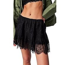 Women Y2k Lace Mini Skirt Low Rise Pleated Ruffle Half Slip Skirt Layered Flowy Short Skirt Stree... | Amazon (US)