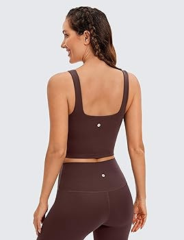 CRZ YOGA Butterluxe Womens Square Neck Longline Sports Bra - Workout Crop Tank Tops Padded with B... | Amazon (US)