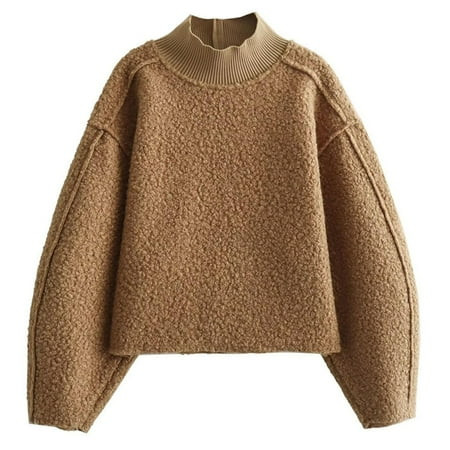 Clearance! Womens Casual Fleece Sweatshirts Turtleneck Reverse Seam Pullover Crop Tops Fall Winter Fuzzy Wool Coat Sweatshirt for Women Women S Fashion Hoodies & Sweatshirts | Walmart (US)