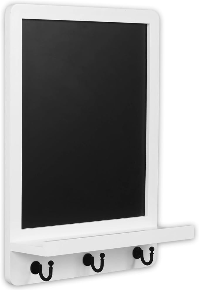 Tirzah 12 x 16 Inch Wall Mounted Magnetic Chalkboard with Shelf and 3 Hooks, White Wood Framed Ha... | Amazon (US)