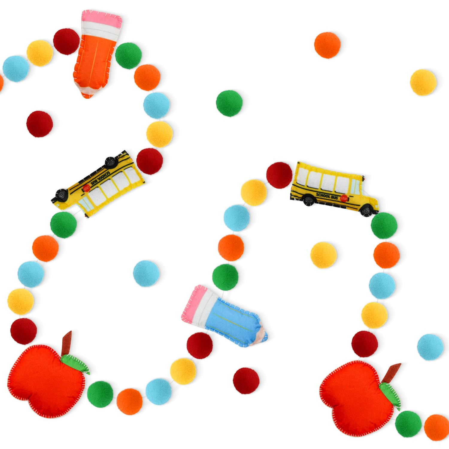 Back to School Felt Pom Banner Cute 3D Bus Apple Pencil Felt Ball Garland Back to School Classroom Decorations Hanging Banner for First Day of School Classroom Decor | Amazon (US)