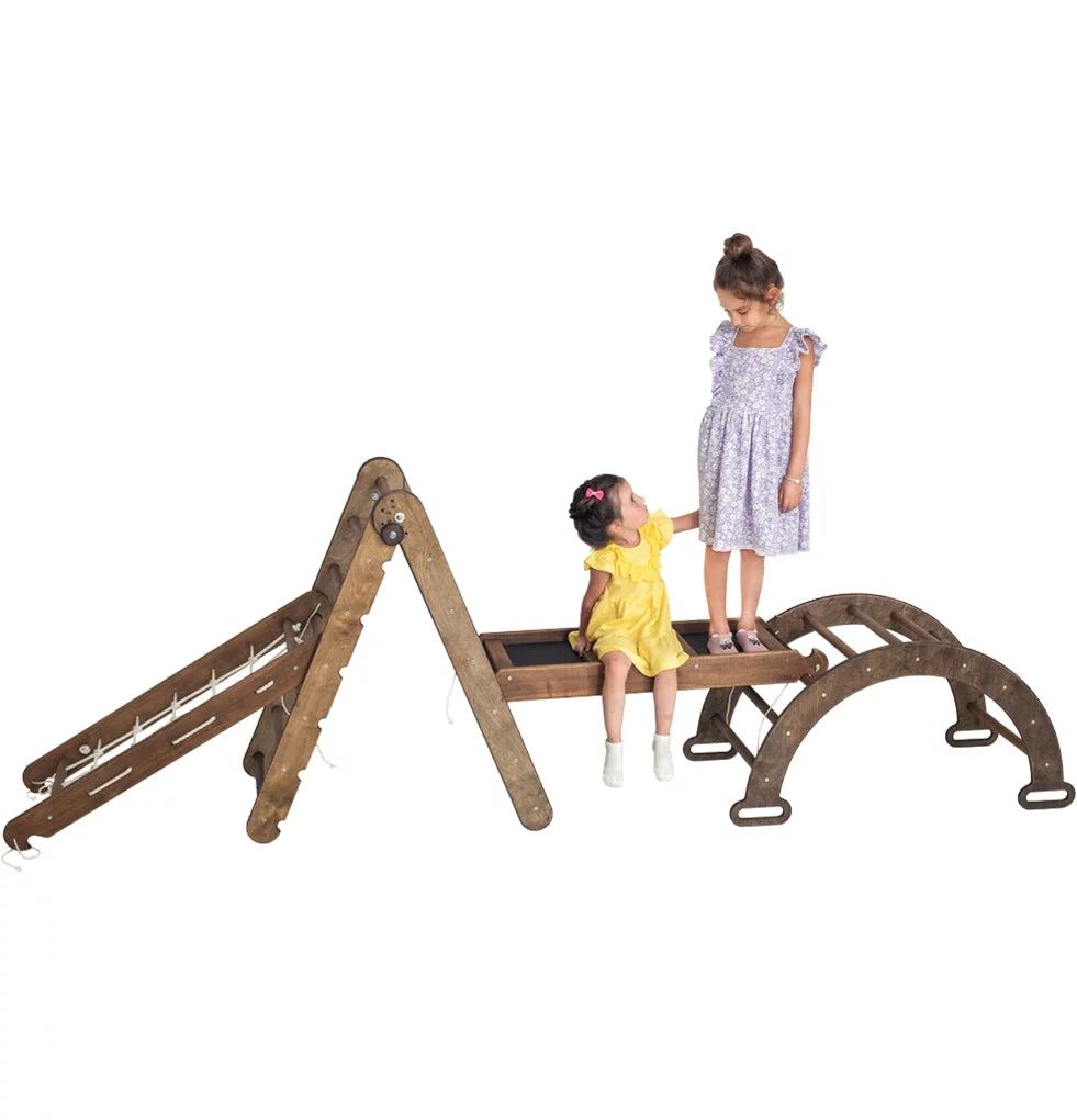 Goodevas 4-in-1 Outdoor Playground Set - Foldable Pikler Triangle Climber + Wooden Arch + Sliding... | Walmart (US)