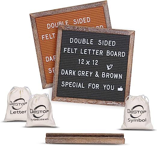 Double Sided Felt Letter Board 12x12 inch,Changeable Message Board with Rustic Frame and Block St... | Amazon (US)