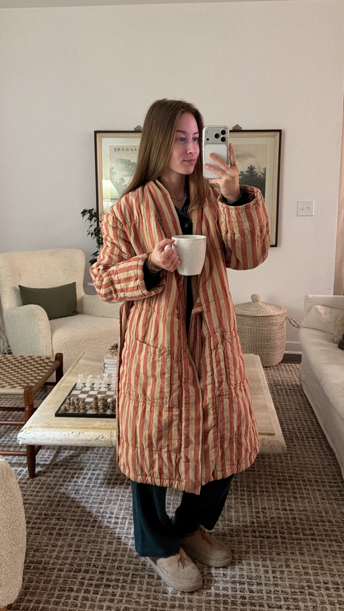 1/21/26 Cozy morning lounge essentials 🤍 Wearing my green waffle knit lounge set from Faherty and my striped house coat from Piglet in Bed — the easiest, comfiest combo for slow mornings at home. Use code “VANESSAF15” for 15% off Piglet in Bed 🤍

#LTKootd #LTKmorningroutine #LTKselfcare