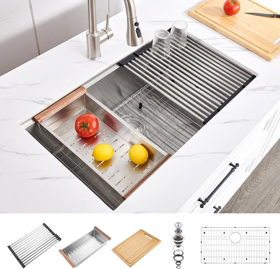 32x19 Undermount Kitchen Sink Workstation, WATERLACE Premium 16 Gauge 304 Stainless Steel Worksta... | Amazon (US)