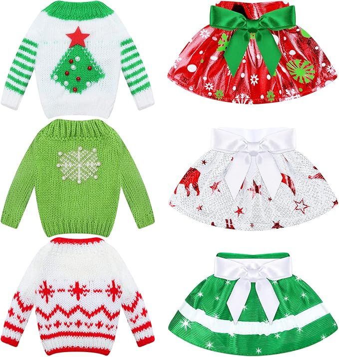 6 Pcs Christmas Elf Doll Clothes Sweater Skirt Elf Doll Accessories Outfit Knitted Santa Clothing... | Amazon (US)