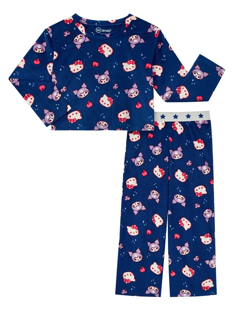 Wonder Nation Hello Kitty Girls Long Sleeve Top and Sleep Pant Pajama Set, 2-Piece, Sizes 4-18 | Walmart (US)