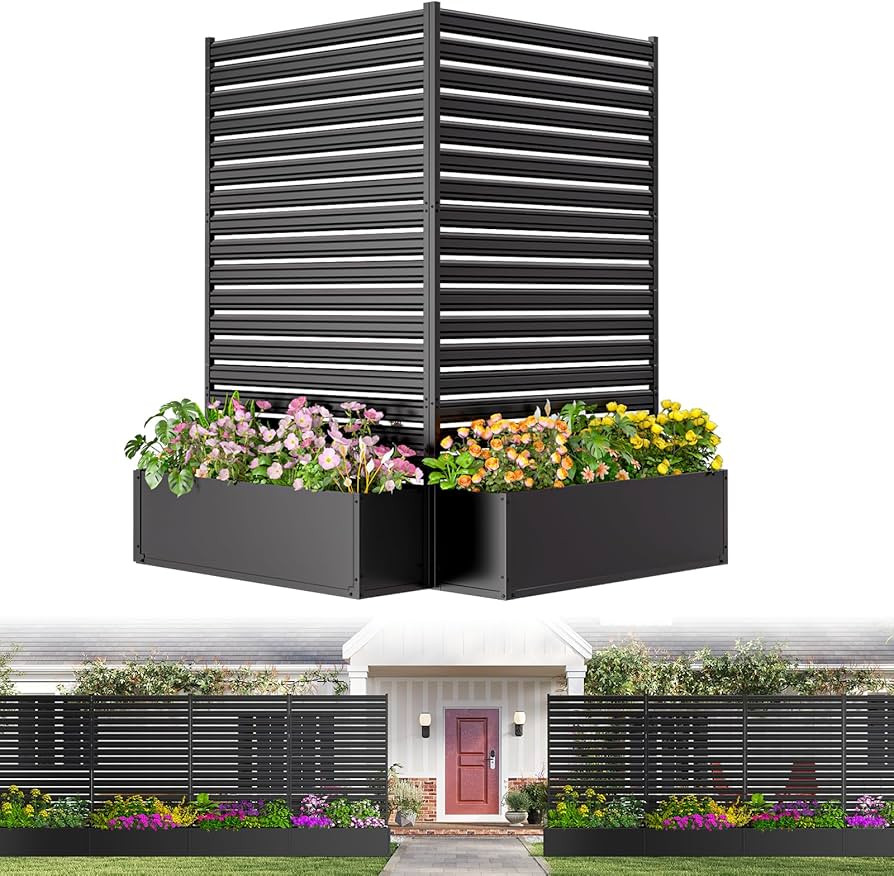 1 Panel No-Dig Metal Patio Privacy Fence Screen with Planter Box, 73.8" H \u00d7 45.3" W Air Cond... | Amazon (US)
