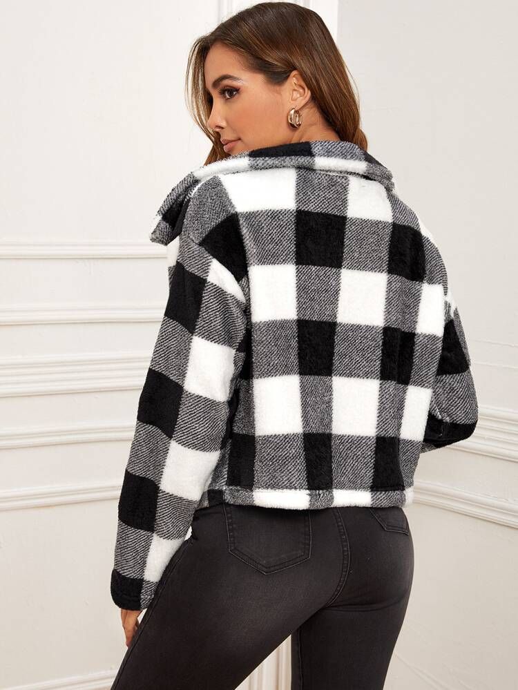 Button Front Buffalo Plaid Jacket | SHEIN