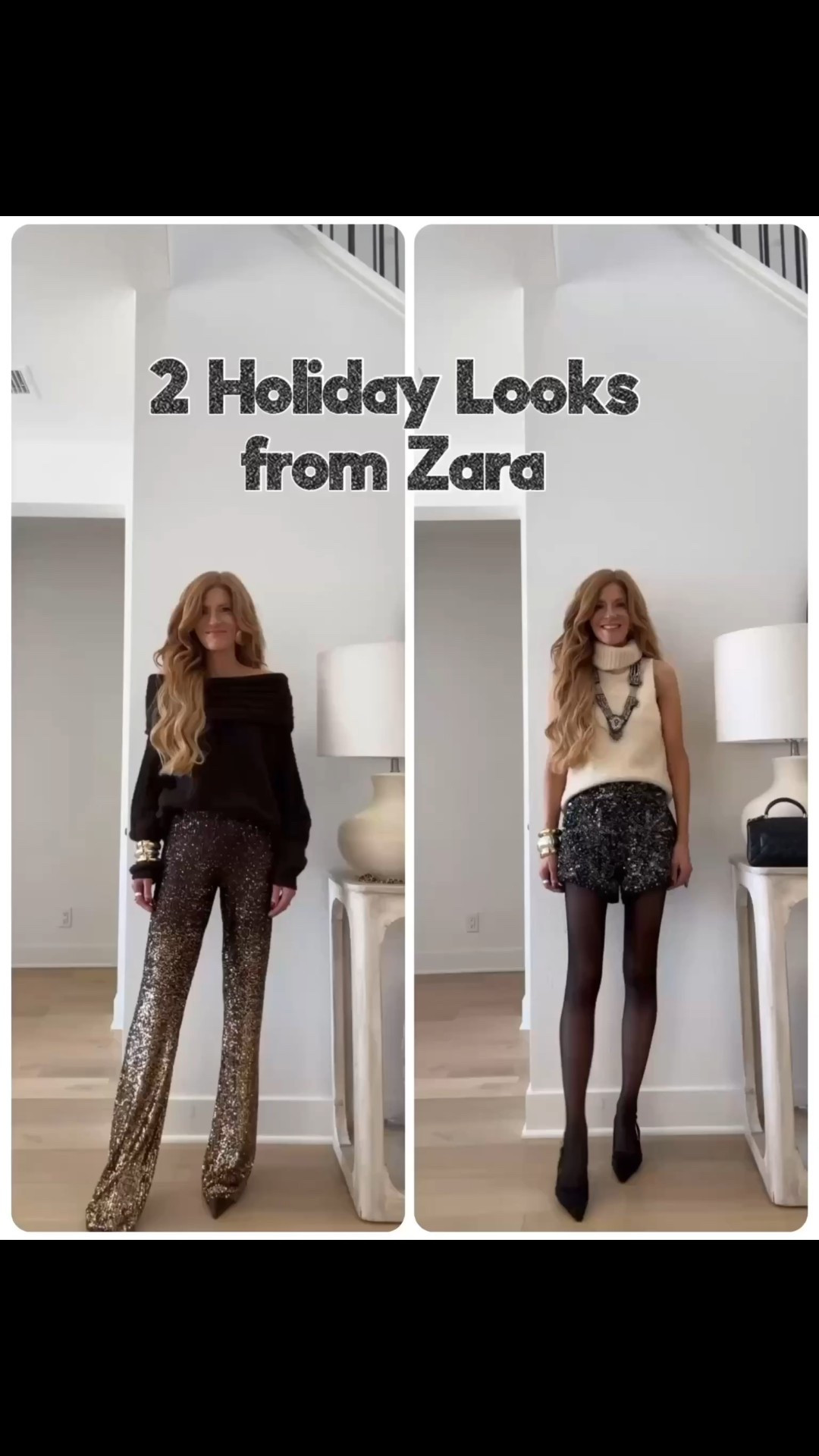 Zara holiday outfits sequin pants xs sequin shorts xs 
Xs in the two sweaters too

#LTKFindsUnder50 #LTKHoliday #LTKFindsUnder100