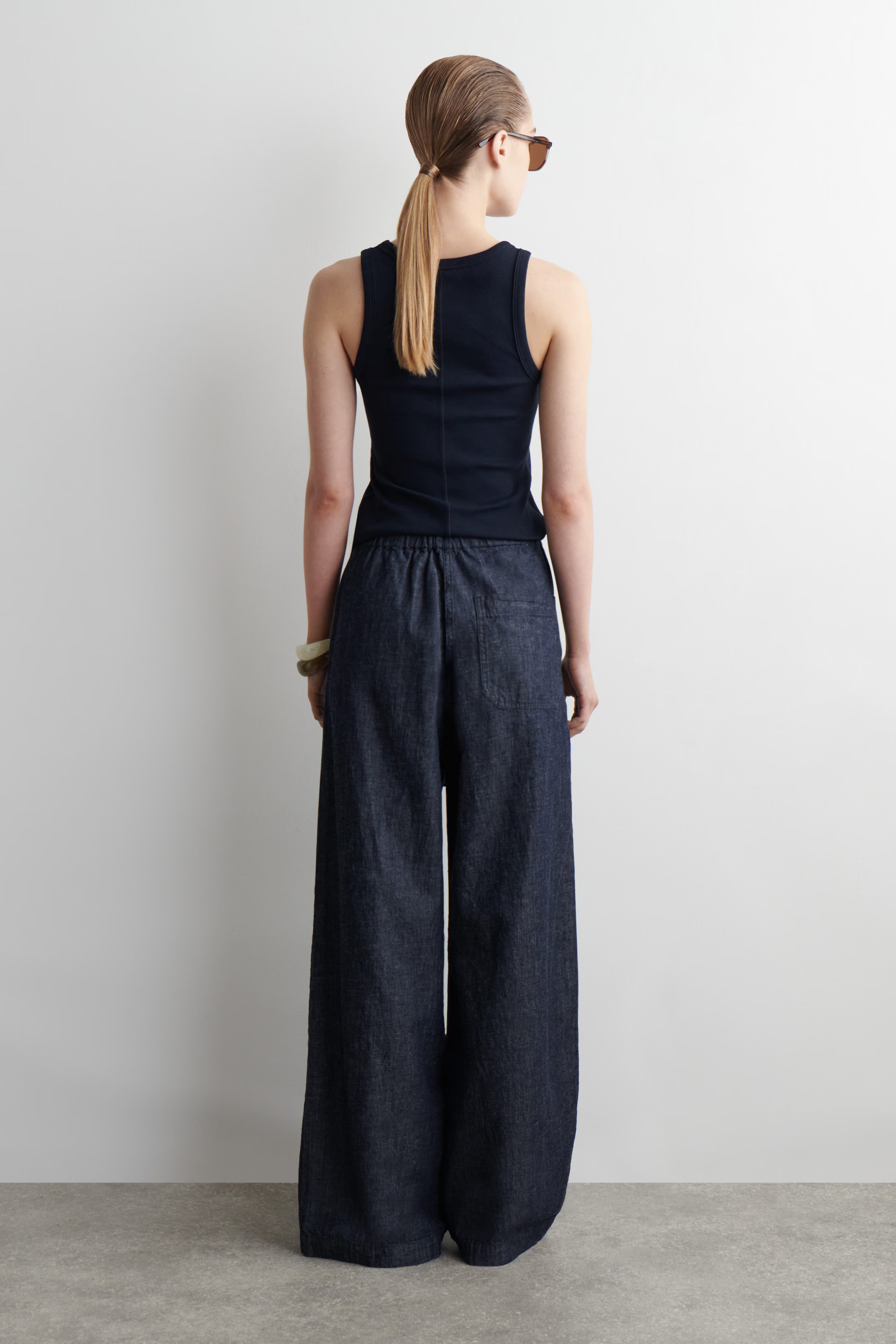 DENIM WIDE-LEG DRAWSTRING TROUSERS - INDIGO | COS UK