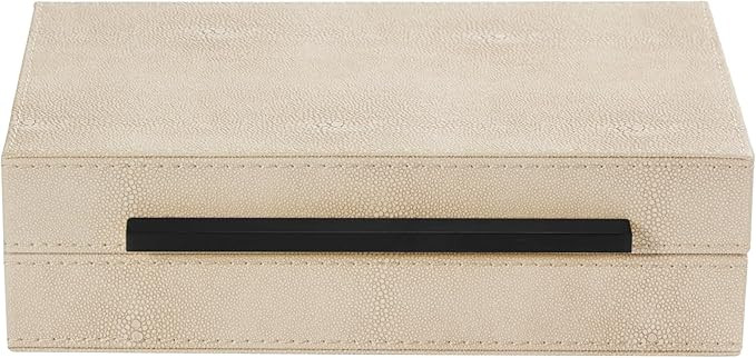 Sagala Ivory Shagreen Decorative Box with Black Handle, PU Faux Leather Keepsake and Memory Box, ... | Amazon (US)