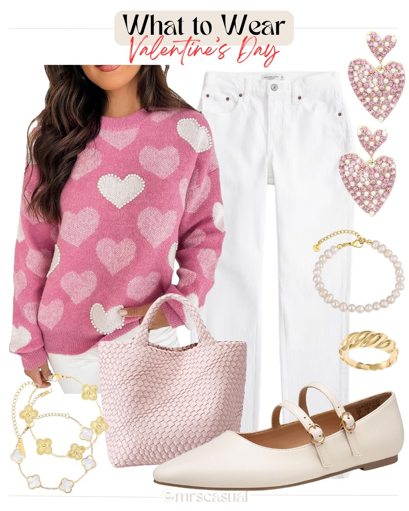Valentine’s Day but make it comfy-cute 💕 This pink heart sweater + white jeans combo is perfection 🔗⬇️

#LTKSeasonal #LTKOver40 #LTKootd