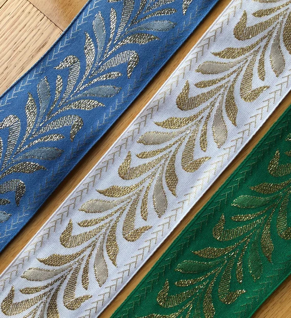 3" Woven Metallic Leaf Jacquard Ribbon | Etsy (US)