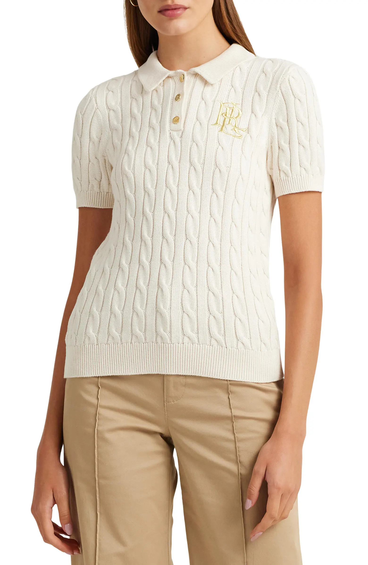 Cable Knit Cotton Polo Sweater | Nordstrom