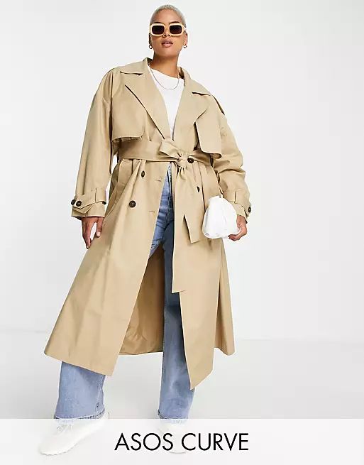 ASOS EDITION Curve trench coat with tie in camel | ASOS (Global)