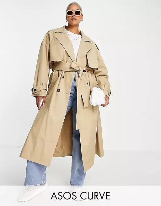 ASOS EDITION Curve trench coat with tie in camel | ASOS (Global)