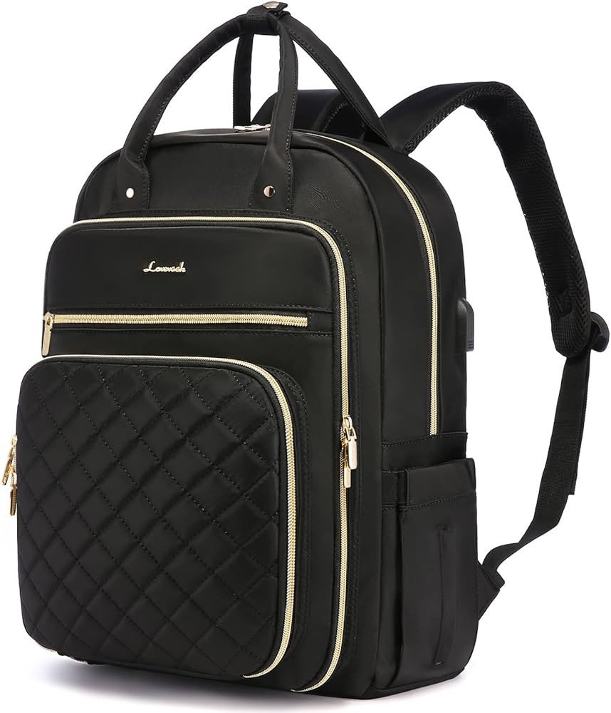 LOVEVOOK Laptop Backpack for Women, Water Resistant Travel Work Black Backpacks Purse Business Te... | Amazon (US)