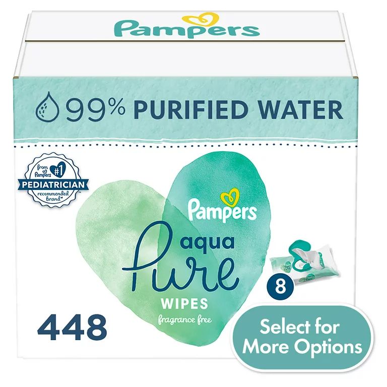 Pampers Aqua Pure Baby Wipes 8X Flip-Top Packs 448 Wipes (Select for More Options) | Walmart (US)