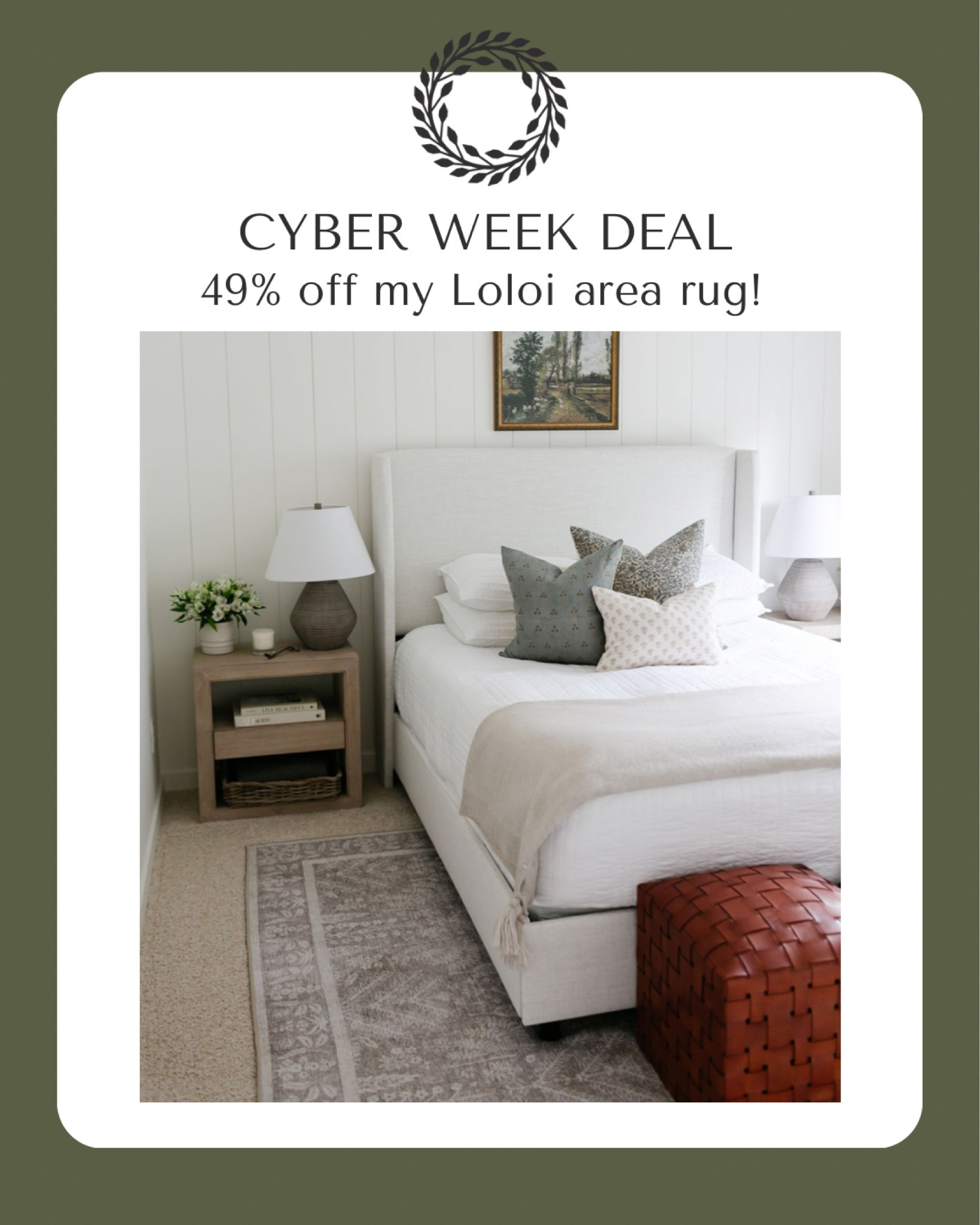 Loloi area rug on sale, Upholstered bed, leather ottomans, vintage rug, bedside table

#LTKsalealert #LTKhome #LTKstyletip