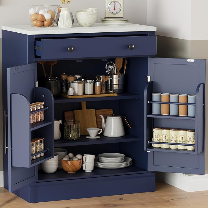 HRVEOCEI 29” Coffee Bar Cabinet with Storage, Small Kitchen Cabinet with Drawers & Faux Marble ... | Amazon (US)