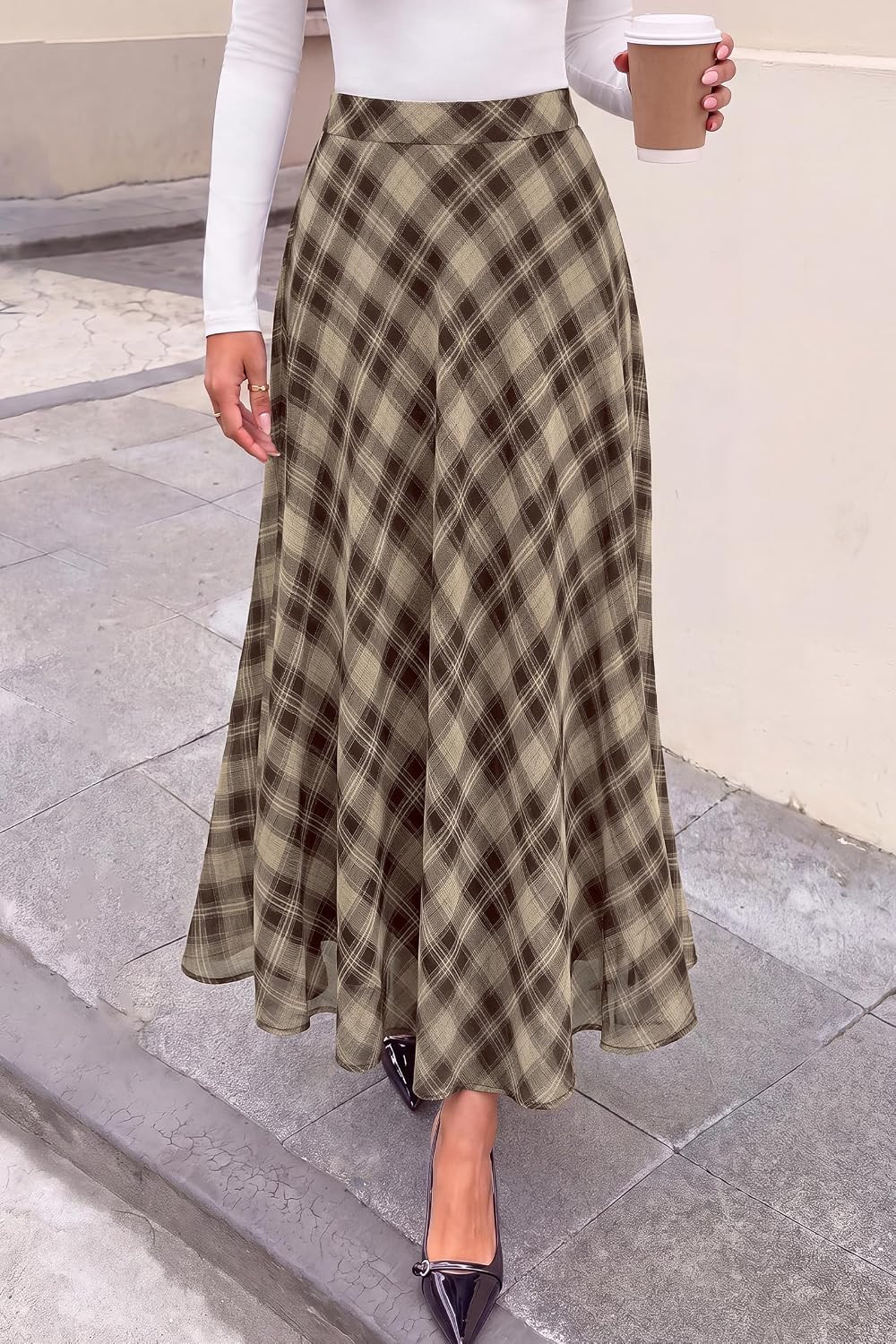 dowerme Casual A-Line Plaid Maxi Skirts for Women Trendy | Amazon (US)