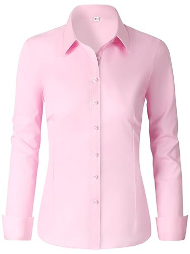 CUNLIN Light Baby Pink Button up Shirt Women Down Dress Shirts for Womens Blouse Long Sleeve Blouses Tops Dressy Collared Western Casual Blush Pink M | Amazon (US)