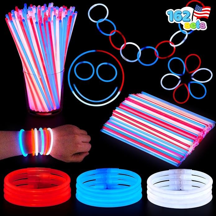 JOYIN 4th of July Glow Sticks with connectors, Red White Blue Glow in the Dark Bracelets | Amazon (US)