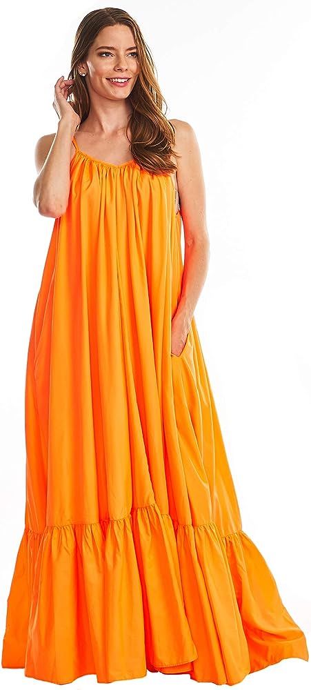 Elegance A-Line Spaghetti Strap Flowy Maxi Rideau Dress | Amazon (US)