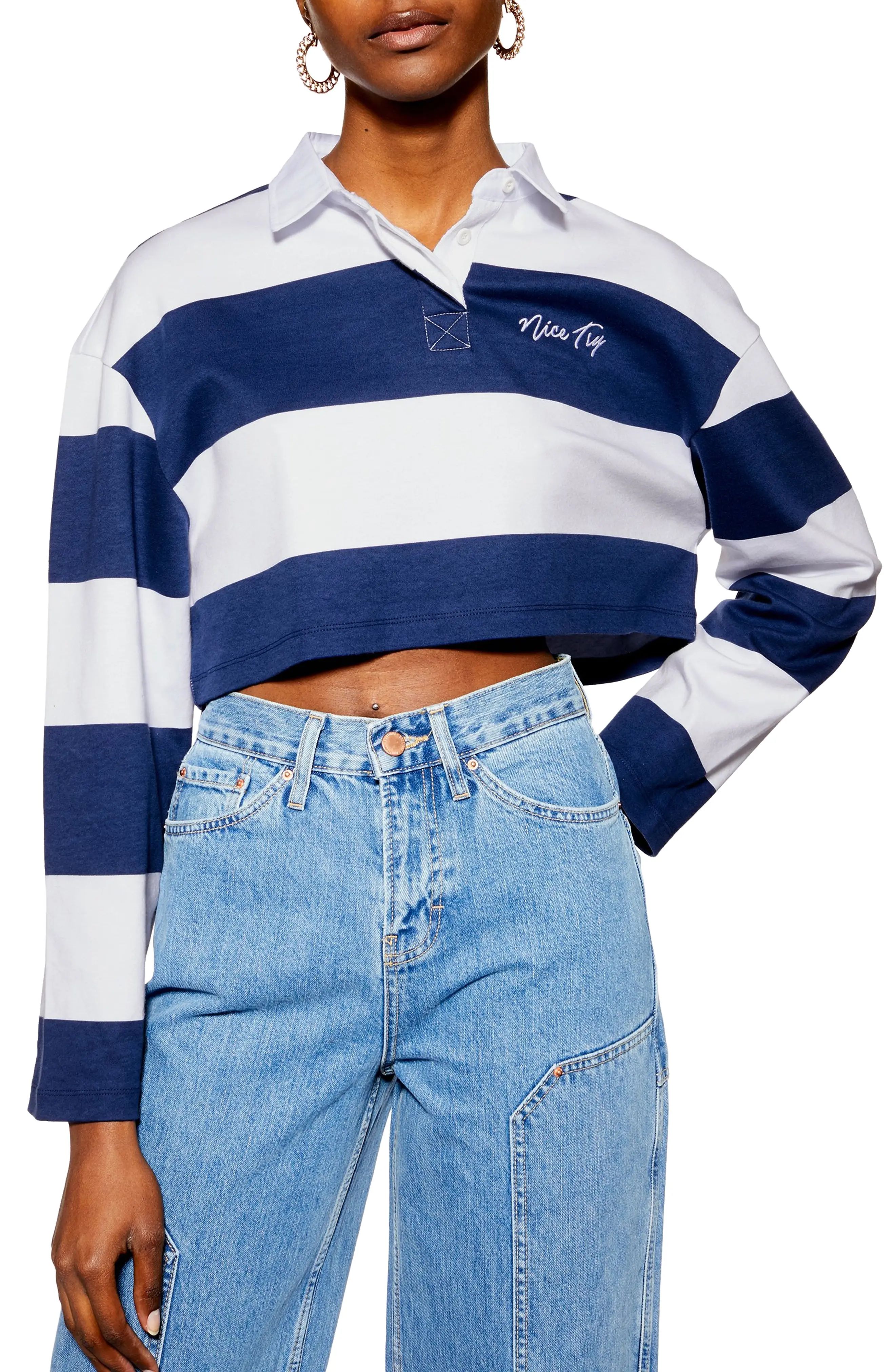 Topshop Nice Try Rugby Polo Crop Top | Nordstrom | Nordstrom