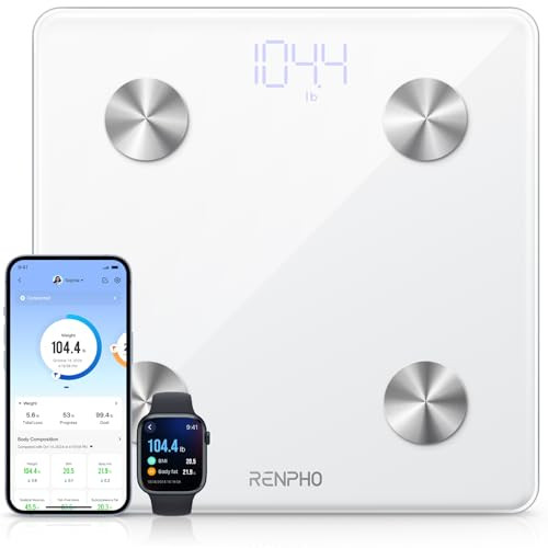 RENPHO Smart Scale, Digital Bathroom Scale for Weight, Scale with BMI, Body Fat, Muscle Mass, Body Composition Analysis, Highly Accurate Bluetooth Scale with APP, 400lbs, White-Elis 1 | Amazon (US)