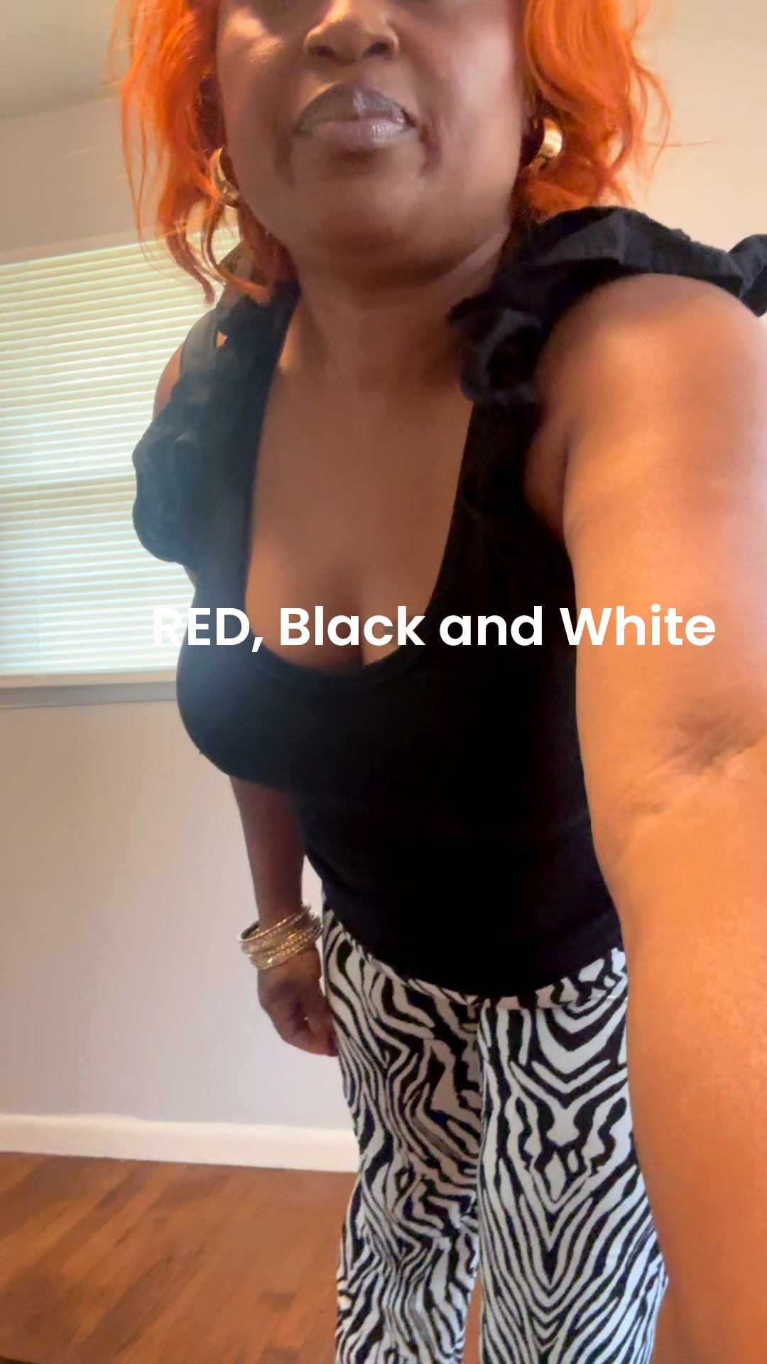 Outfit of the Day. RED,Black, and White. #Amazon#Ross#blacktop#blackvestjacket#zebrapants#redgoldandblackbelt#goldearrings#goldbangles#redandgoldshoes#blackandgoldsunglasses

#LTKootd #LTKCyberWeek