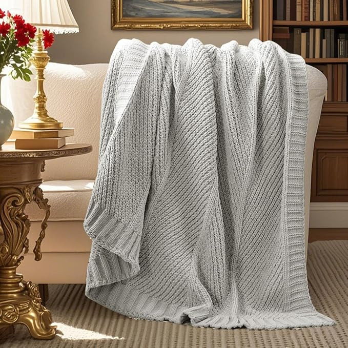 Amélie Home Chenille Knit Throw Blanket for Couch, Chevron Texture Decorative Soft Blanket for S... | Amazon (US)