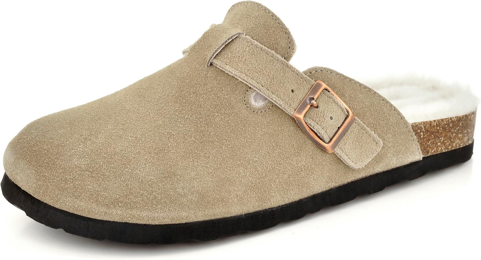 Erica Women's Cork Footbed Clogs Genuine Soft Suede Fuzzy Faux Fur Lined Comfort Cushioned Mule S... | Amazon (US)