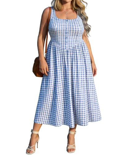 RITERA Plus Size Summer Dresses for Curvy Women Maxi Square Neck Sleeveless Casual Beach Sundress... | Amazon (US)
