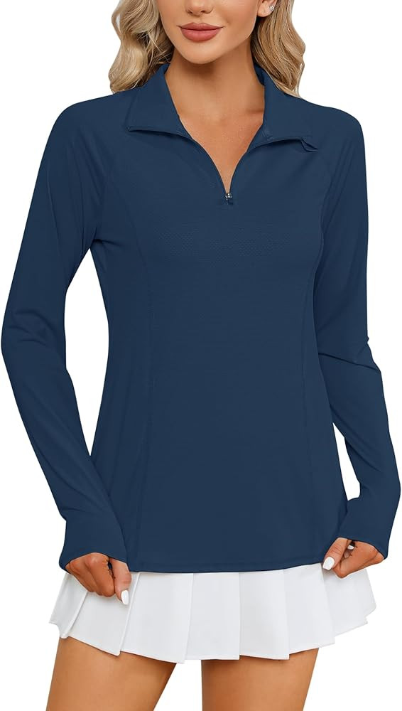 LOMON Women Long Sleeve Shirts Sun Protection 1/4 Zip Summer Quick Dry Hiking Shirts Quarter Zip ... | Amazon (US)